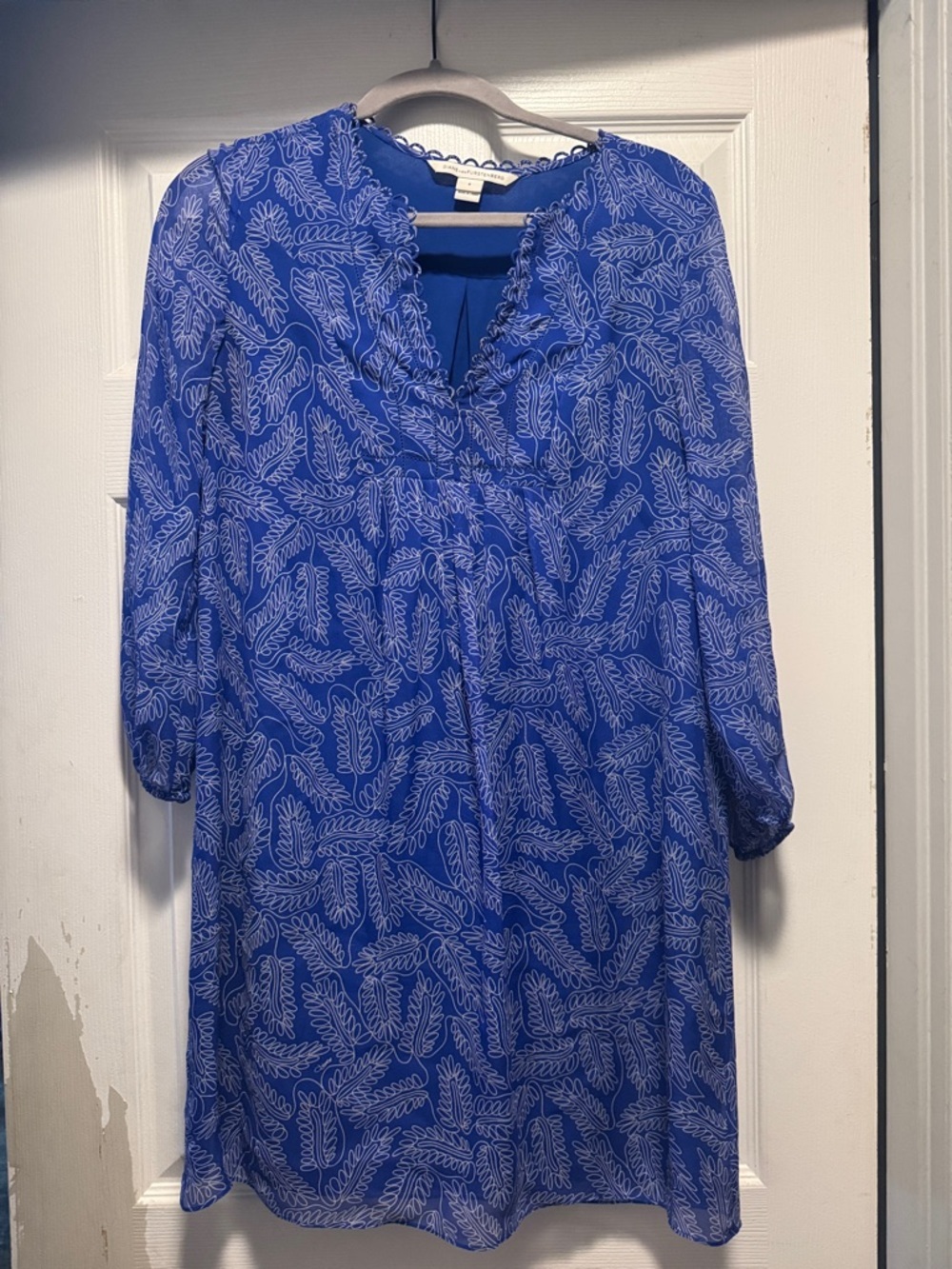 Diane von Furstenberg Royal Blue Dress with Scallop Trim 100% Silk